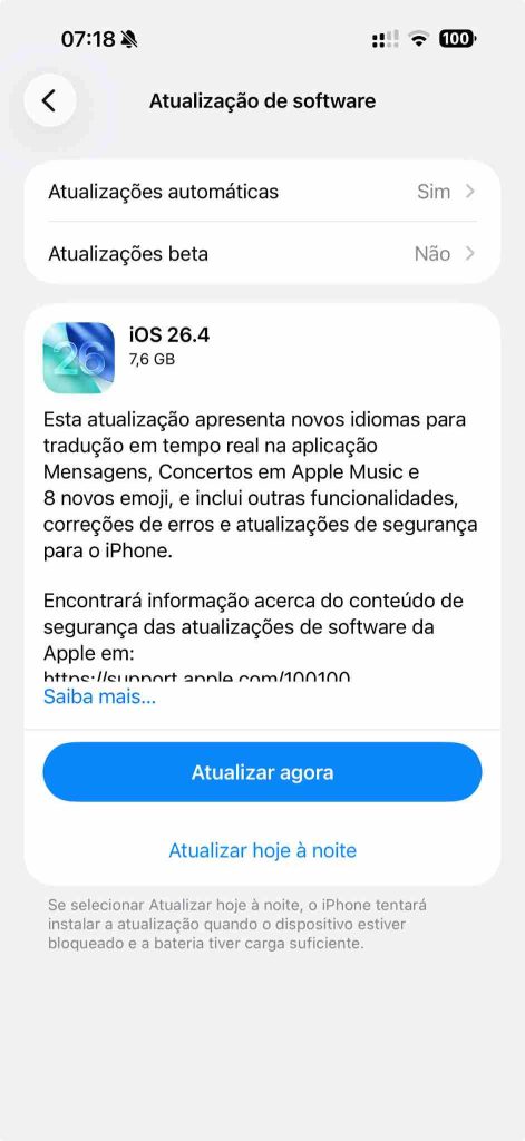 Apple lança iOS 26.4 com playlists por IA, novos emojis e melhorias no sistema