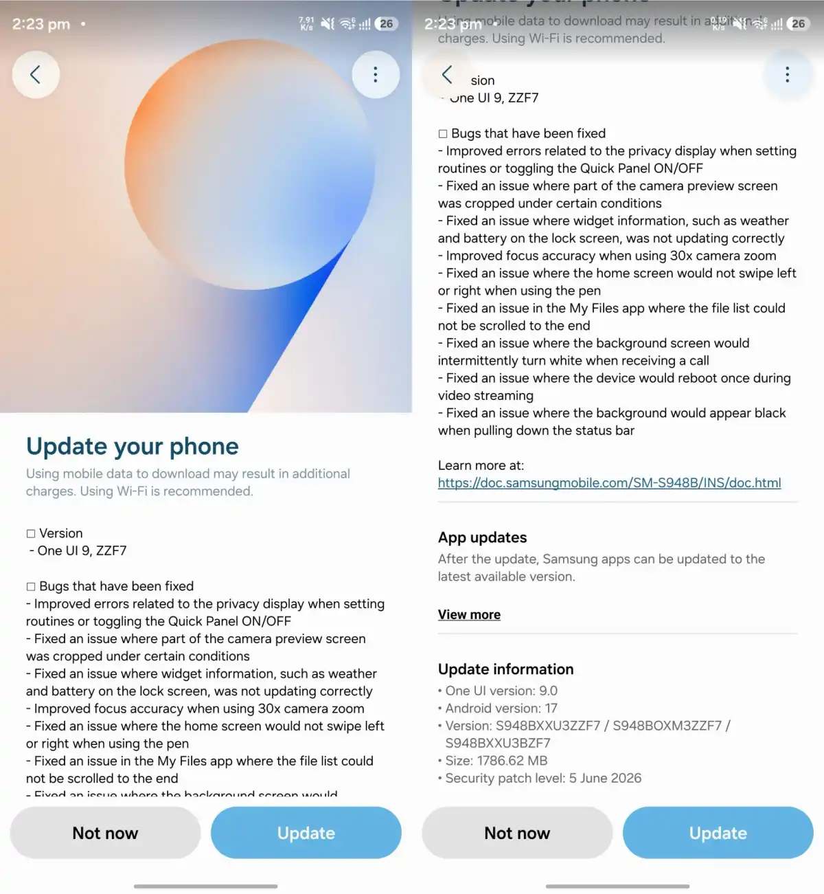 Samsung Galaxy S26 One Ui 9