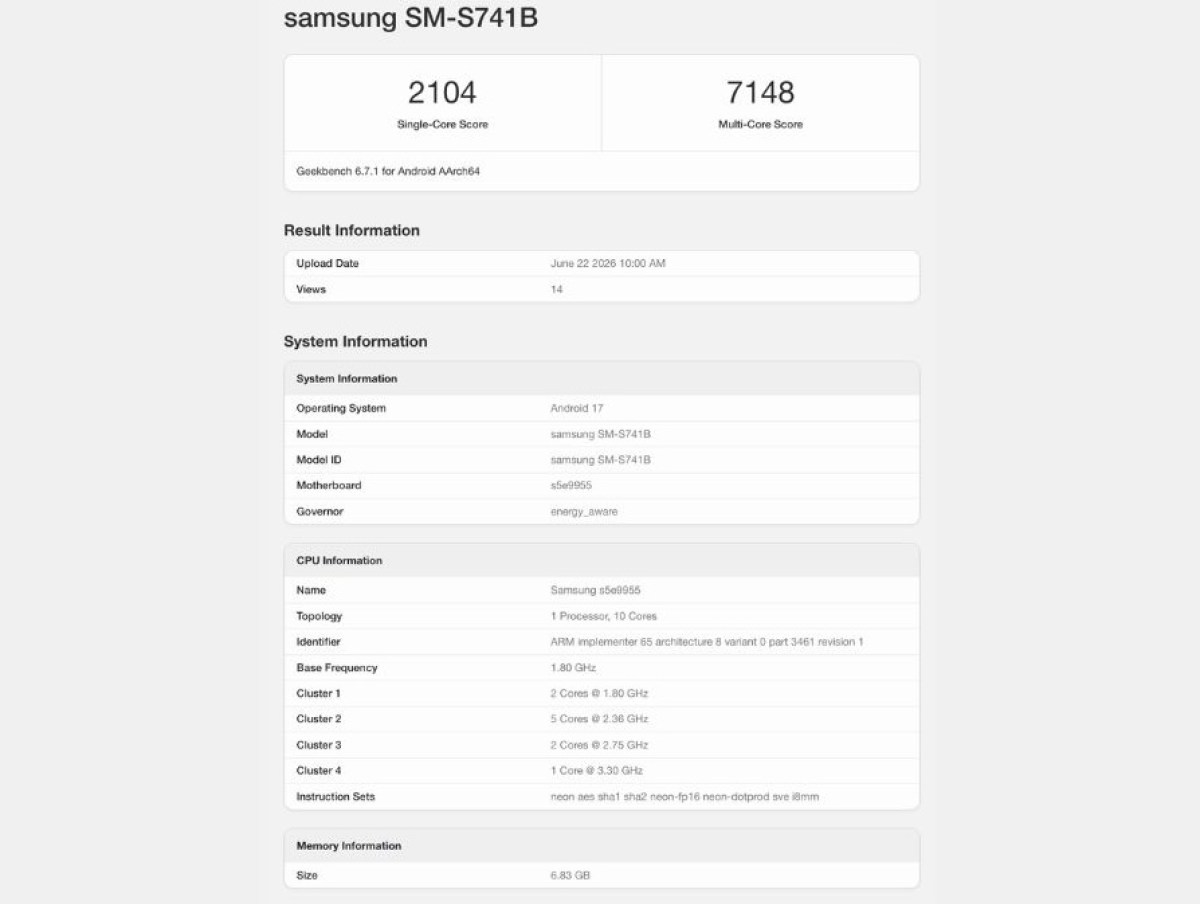 Samsung Galaxy S26 FE reaparece no Geekbench com Exynos 2500 2 GALAXY S26 FE