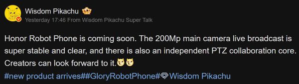 Honor ROBOT PHONE virá com câmara de 200 MP num sistema gimbal 2 Honor ROBOT PHONE