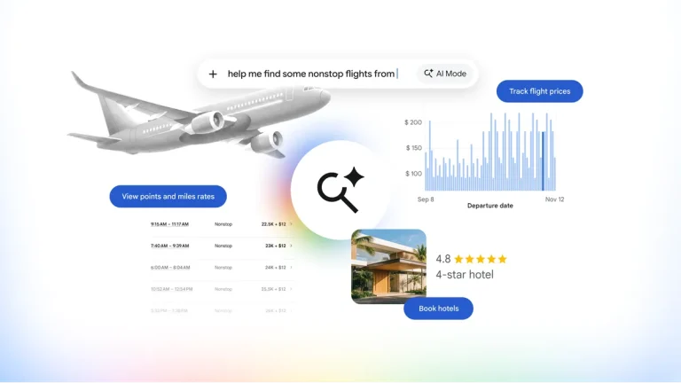 Google AI Mode já permite comparar voos e reservar hotéis